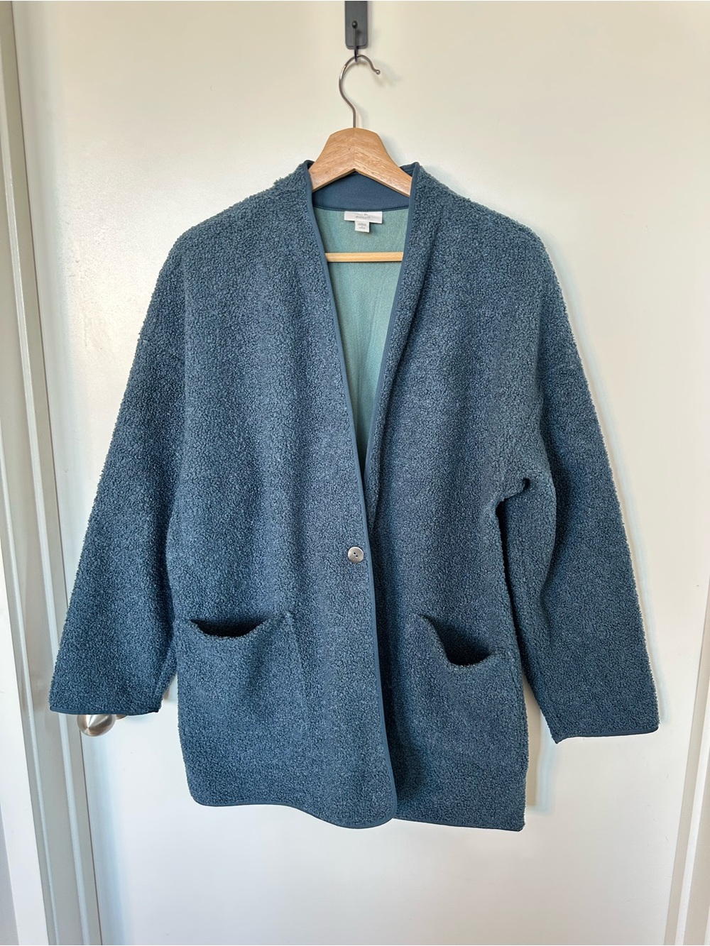 Pure Jill J. Jill Teddy Fleece Cardigan Jacket Blue Petite Large NWOT